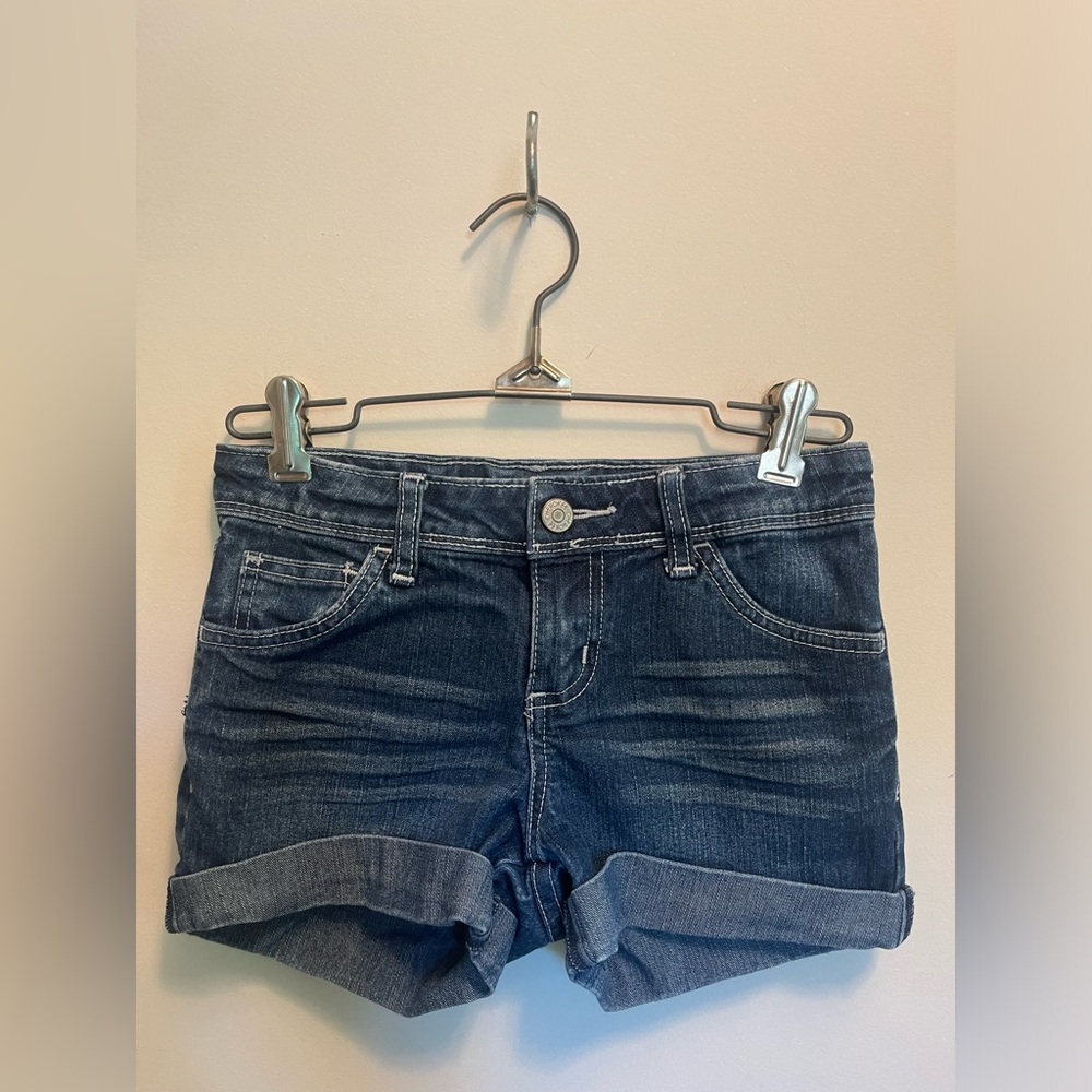 Cherokee, girls youth blue jean shorts with snap button